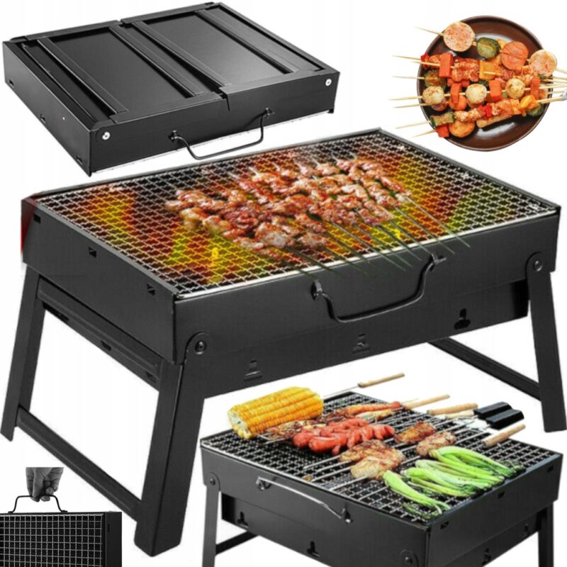 PRZENOŚNY GRILL SKŁADANY WĘGLOWY TURYSTYCZNY Z UCHWYTEM