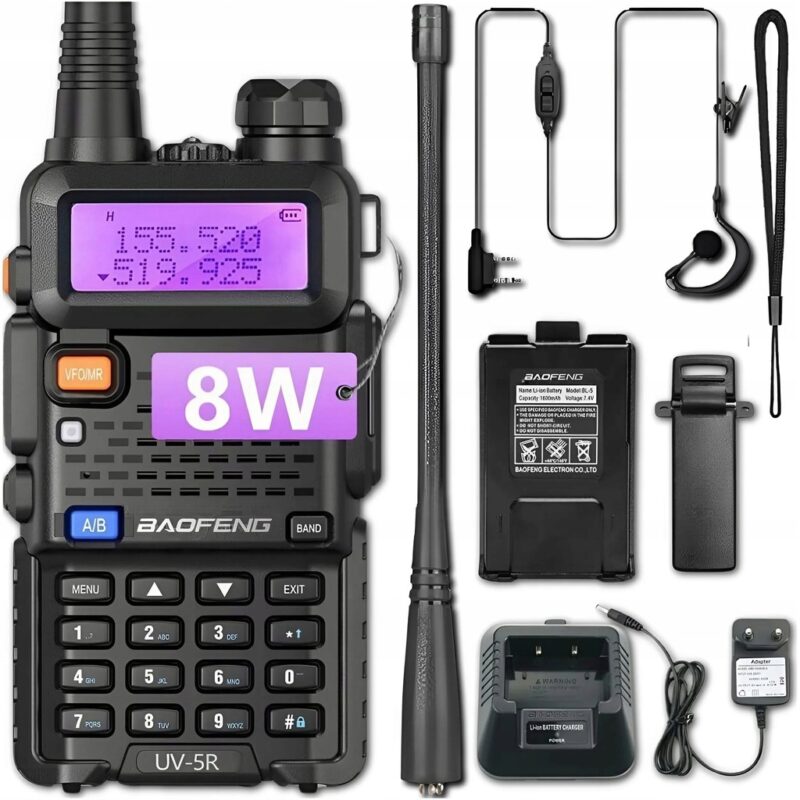 KRÓTKOFALÓWKA BAOFENG UV-5R 8W PMR FM WALKIE TAKIE RADIOTELEFON+SŁUCHAWKA