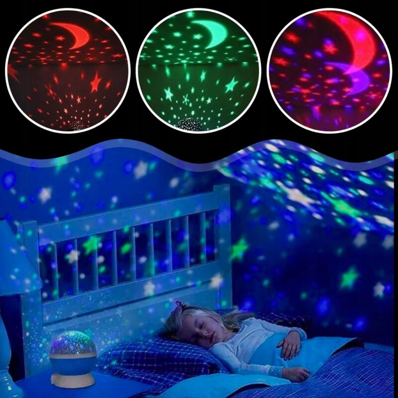 OBROTOWY PROJEKTOR GWIAZD KSIĘŻYCA NIEBA LAMPKA NOCNA - obrazek 2