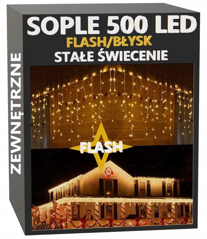 LAMPKI SOPLE 500 LED CIEPŁE WISZĄCE 25M FLASH
