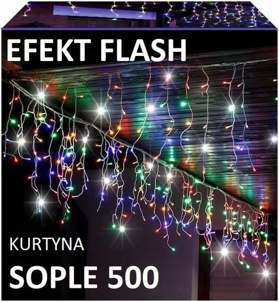 LAMPKI SOPLE LED 500 MULTICOLOR WISZĄCE 25M FLASH