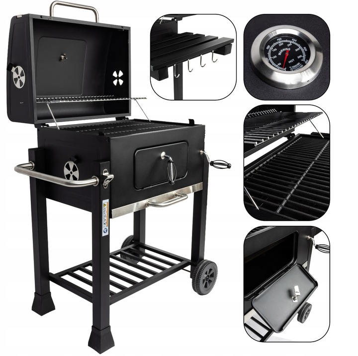 GRILL ŻELIWNY WĘGLOWY Z POKRYWĄ