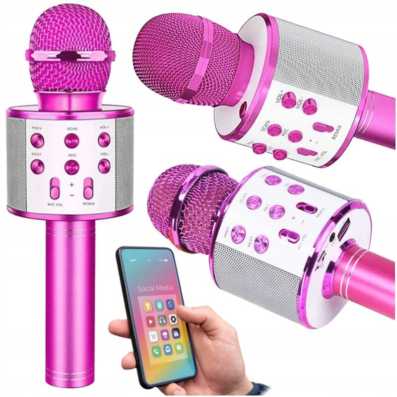 MIKROFON KARAOKE BLUETOOTH DLA DZIECI RÓŻOWY